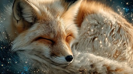Dreamy Fox in Cosmic Scene with Sparkling Stars and Gentle Glow