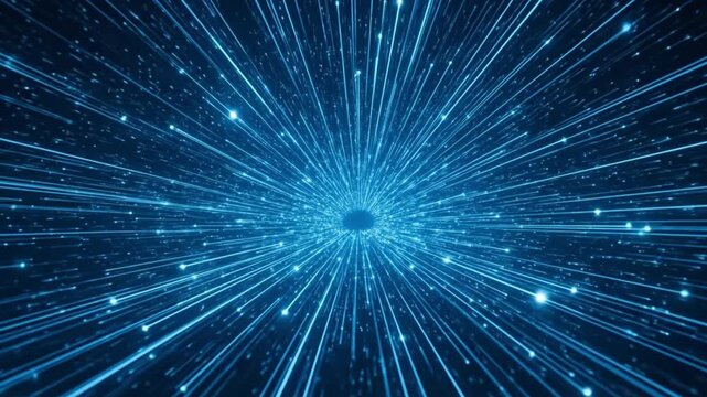 Dive into a simple, abstract vision of a digital wormhole, where blue light lines converge to illustrate rapid information transfer and the infinite possibilities of future technology