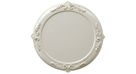 Pearl white circular feminine embossed floral edge nameplate, elegant blank isolated design