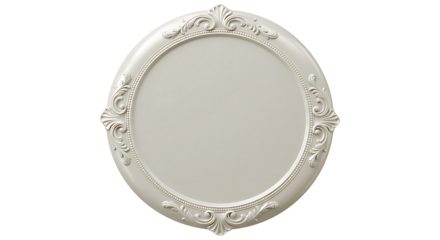 Pearl white circular feminine embossed floral edge nameplate, elegant blank isolated design