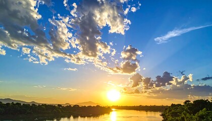 Scenic sunset over a river