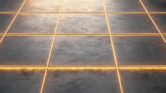 Glossy floor tiles with glowing edges enhance modern ambiance and create stylish atmosphere