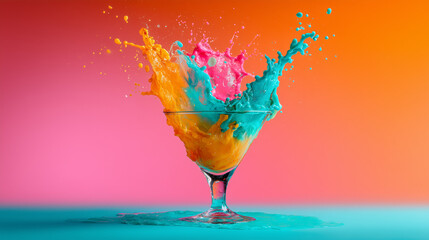 Obraz premium Vibrant orange and turquoise liquid splash exploding from a martini glass