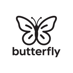A minimalist black logo design of a butterfly.