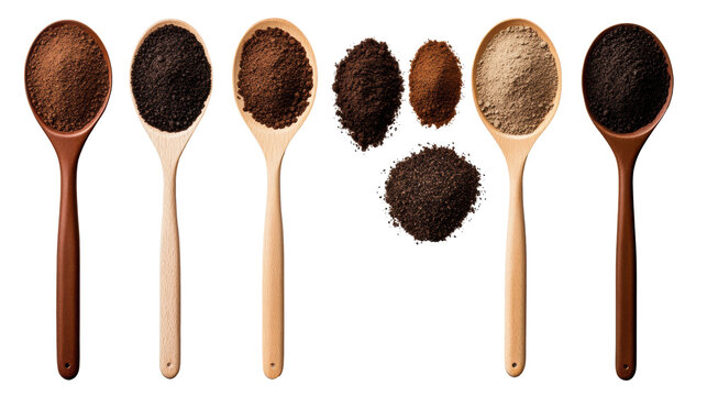Various Soils on Spoons on transparent background