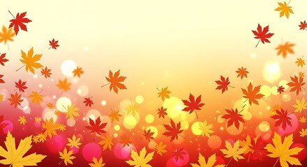 Autumn leaves falling with soft bokeh lights and warm gradient background
