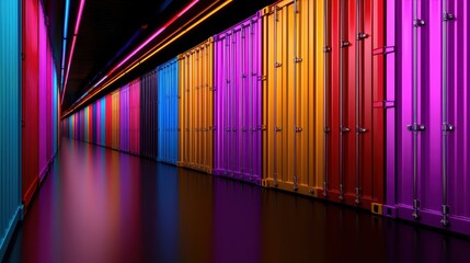 Colorful Shipping Containers in an Industrial Warehouse Interior