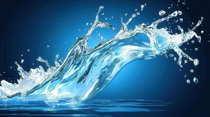 Dynamic Splashing Water Wave with Blue Background and Reflective Surface