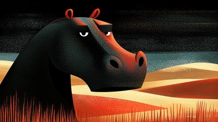 Abstract Illustration of a Horse on a Dramatic Desert Landscape