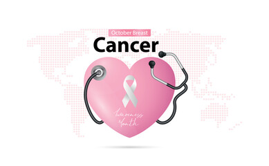Breast Cancer awareness month (BCAM) banner or poster design with pink silky ribbon. is observed every year in October. Health care concept. Card, background design.