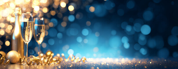 Celebratory New Year party theme with sparkling decorations and festive atmosphere