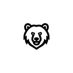 Simple black and white stylized illustration of a bear's face, showcasing a minimalist design