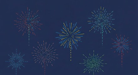 Stylized fireworks display on a blue background offering festive graphic appeal and celebratory mood