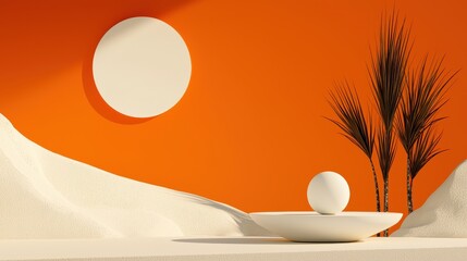 Minimalist Composition with Circle and Sphere on Orange Background