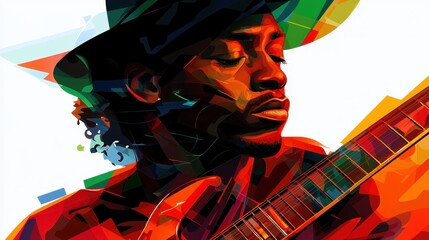Vibrant Portrait of a Musician Playing Guitar with Artistic Style