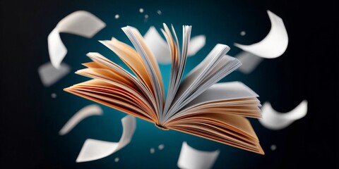 Weightless Wisdom An Open Book, Pages Sailing on a Breath of Air in a Mysterious, Creative Design.