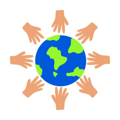 Hands Holding Earth Globe Flat Vector Illustration
