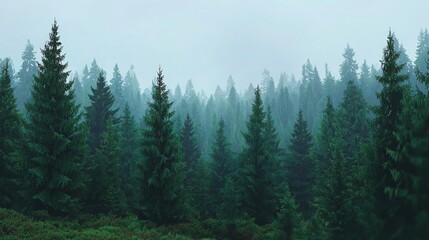 Fototapeta premium Misty Forest Background with Soft Green Hues Perfect for Copy Space and Creative Projects in Nature and Landscape Themes