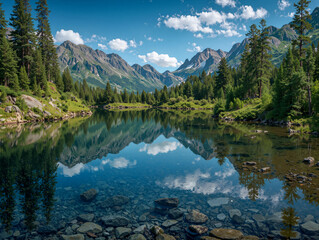 Blue Mountain Lake in Lush Green Forest