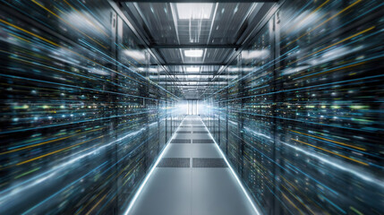 Abstract Digital Data Flow & Network Connection in Futuristic Room