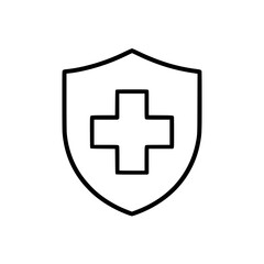 Obraz premium Medical cross shield line icon, health and safety concept 