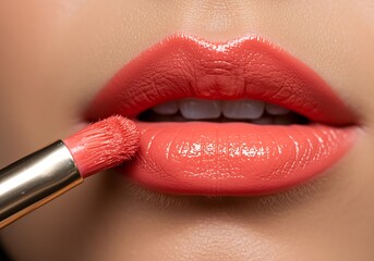 a close up view of applying vibrant red lipstick