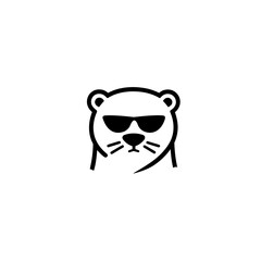 A stylized black and white cartoon otter wearing sunglasses, minimalist style