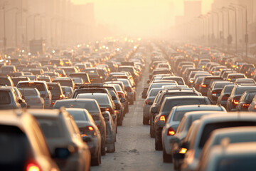 Obraz premium Congested traffic jam at sunset