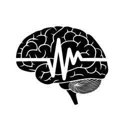 Silhouette of a brain with heartbeat line symbolizing connection between mental and physical health, wellness concept.