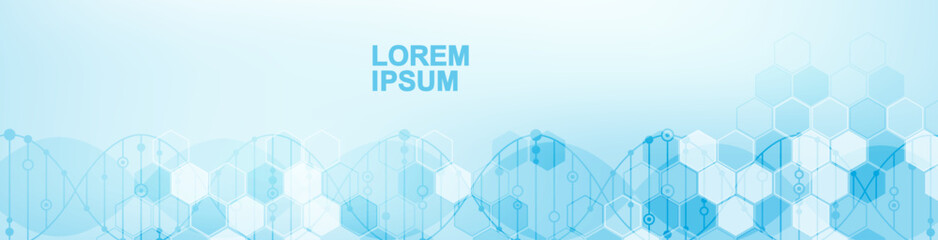 Molecular structure and genetic engineering, atom, neural network, neurons, DNA molecule. Scientific research concept for healthcare, medical, technology, chemistry, science template presentation