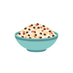 Bowl of oatmeal with raisins and nuts illustration.