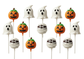 Halloween Cake Pops Assortment: Spooky Ghosts, Cute Pumpkins, and Mummy Treats for Festive Celebrations