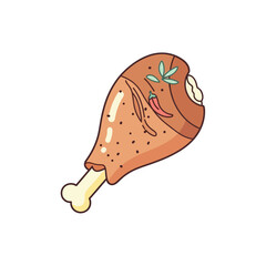 Illustration of a Roasted Chicken Leg with Herbs and Spices.