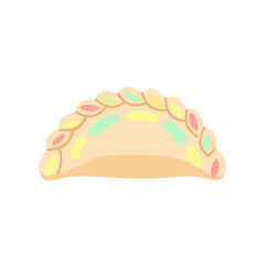 Stylized Baked Empanada with Colorful Crimped Edge.