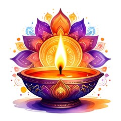 Diwali Celebration - A Lit Diya with Floral Backdrop.