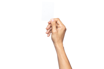 business man hand holding business card isolated on white background with clipping path