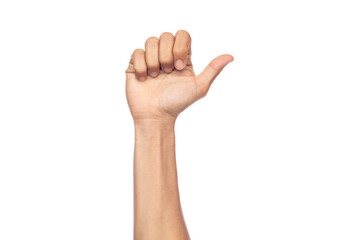 Close up male showing fist hand isolated on a white background with clipping path