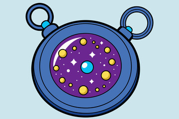Cute cartoon illustration of a magical amulet with stars and planets inside it