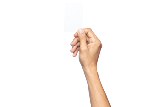 business man hand holding business card isolated on white background with clipping path