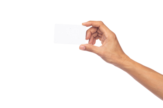 business man hand holding business card isolated on white background with clipping path