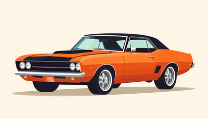 Fototapeta premium Classic 1970s Muscle Car Illustration Vibrant Orange Coupe with Black Roof for Automotive Design