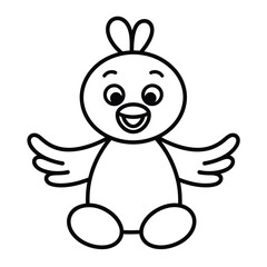 Cute cartoon chicken outline vector illustration for easy coloring and children's projects silhouette White background