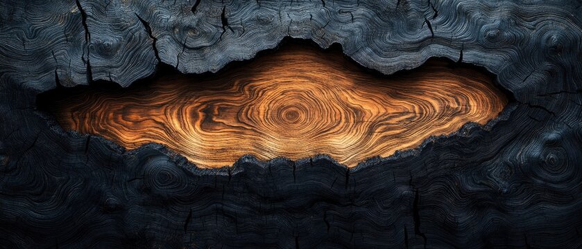 Wooden surface displaying shou sugi ban technique, charred exterior revealing warm wooden grain with rich textural details