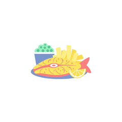 Stylized Fish and Chips Illustration with Vibrant Colors and Playful Design.