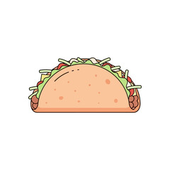 Vector illustration of a classic hard shell taco with fillings.