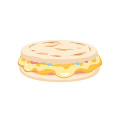 Delicious looking sandwich with melted cheese and colorful fillings.