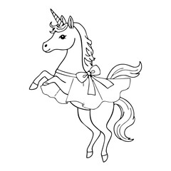 Cute Unicorn Coloring Page – Black and White Line Art for Kids, Printable Fairy Tale Fantasy Illustration