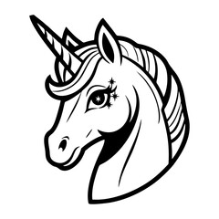 Cute Unicorn Coloring Page – Black and White Line Art for Kids, Printable Fairy Tale Fantasy Illustration