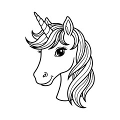 Cute Unicorn Coloring Page – Black and White Line Art for Kids, Printable Fairy Tale Fantasy Illustration
