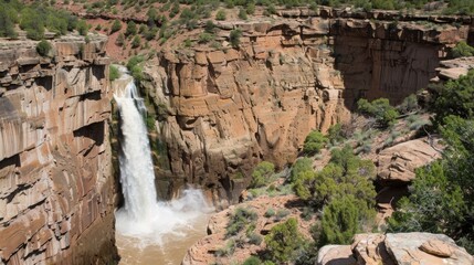 Natural Waterfall Wonders: Flowing Streams, Forested Mountains, and Moss-Covered Rocks in Outdoor Landscapes
